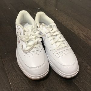 White reebok club c double tennis shoes